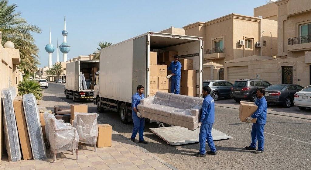 فريق عمل محترف يقوم بتغليف ونقل الأثاث بعناية فائقة ضمن خدمات نقل عفش حي الروضة بجدة لضمان حماية الممتلكات ووصولها بأمان تام وبدون أي خدوش.